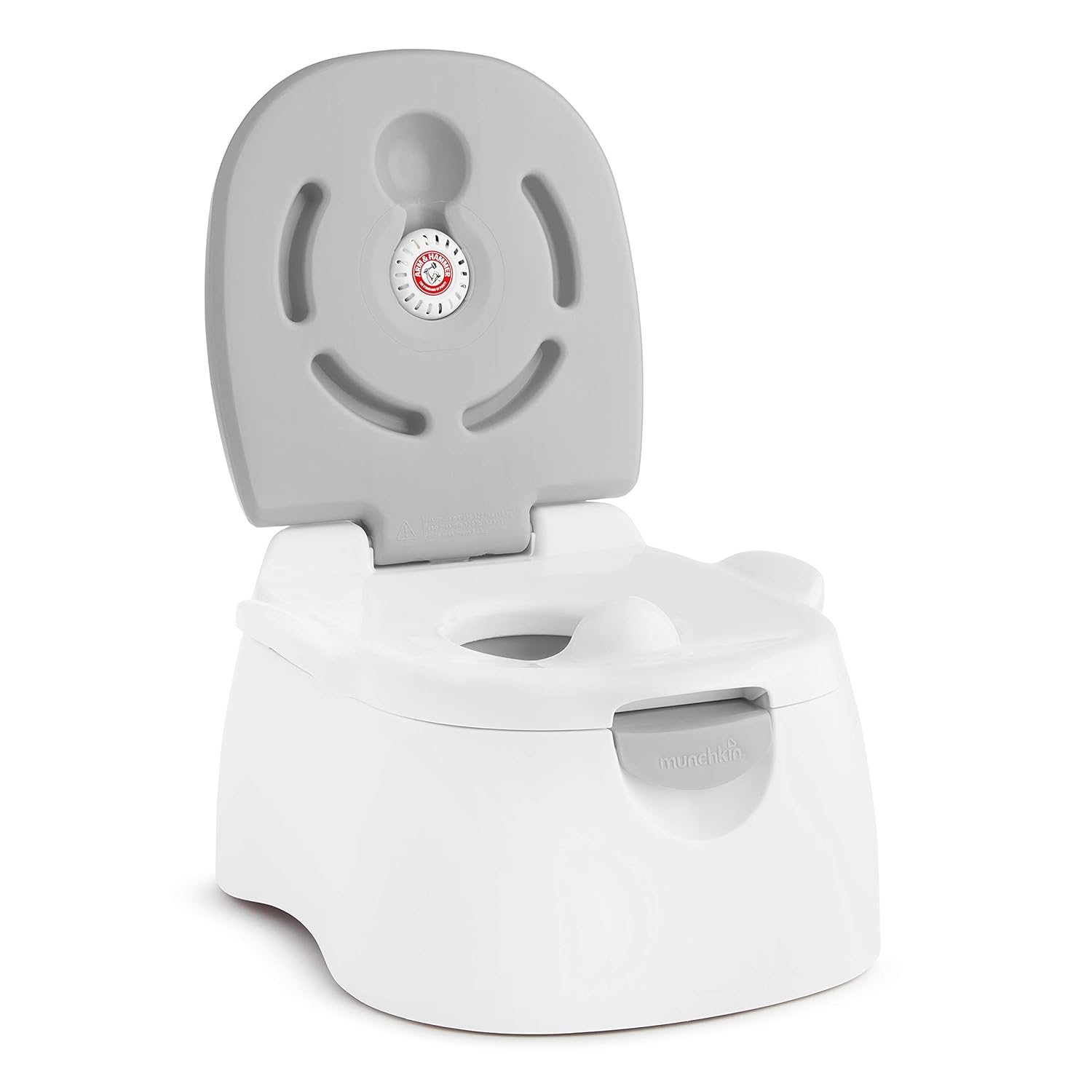 White potty chair with a grey lid.