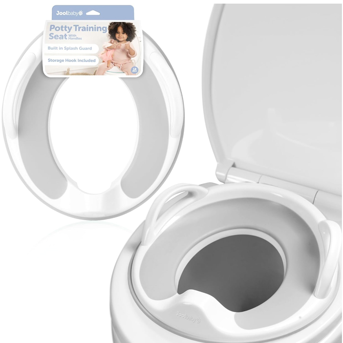A child's potty seat is sitting on a toilet.
