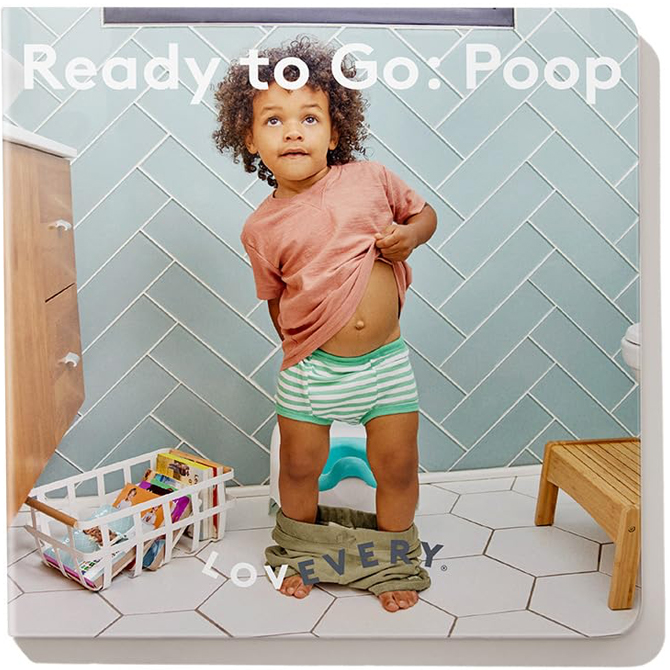 Book cover that reads Ready to Go: Poop with the image of a toddler in front of a potty chair.