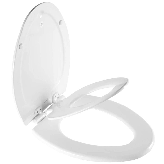 A toilet seat with a lid, a reduced sized toilet seat, and an adult-sized toilet seat.