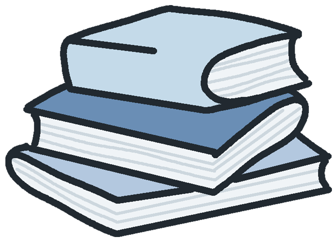 A cartoon of three staked books.