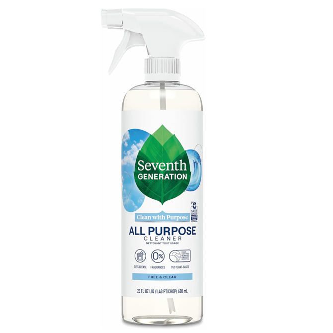 Spray bottle of Seventh Generation All Purpose Cleaning Spray.