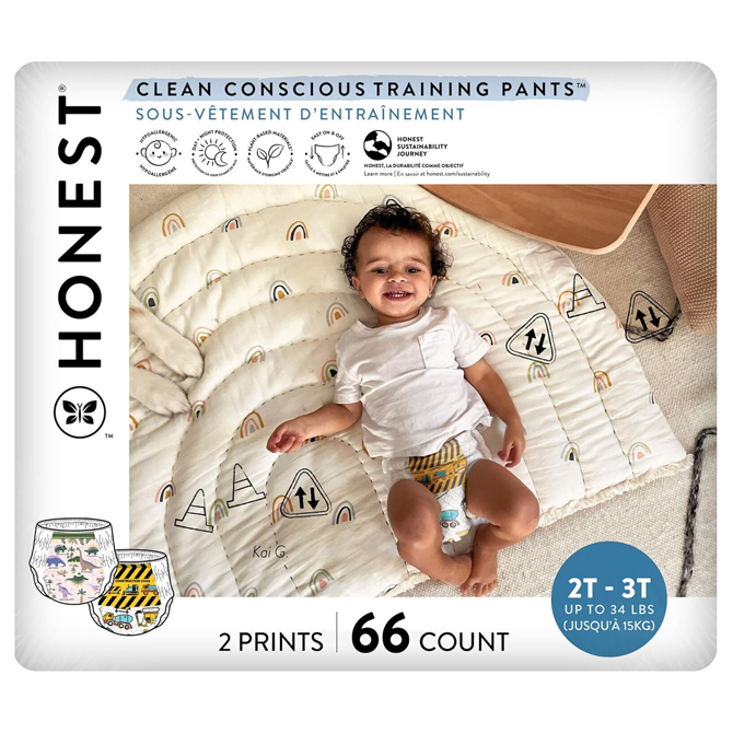 Package of Honest Company disposable training diapers.